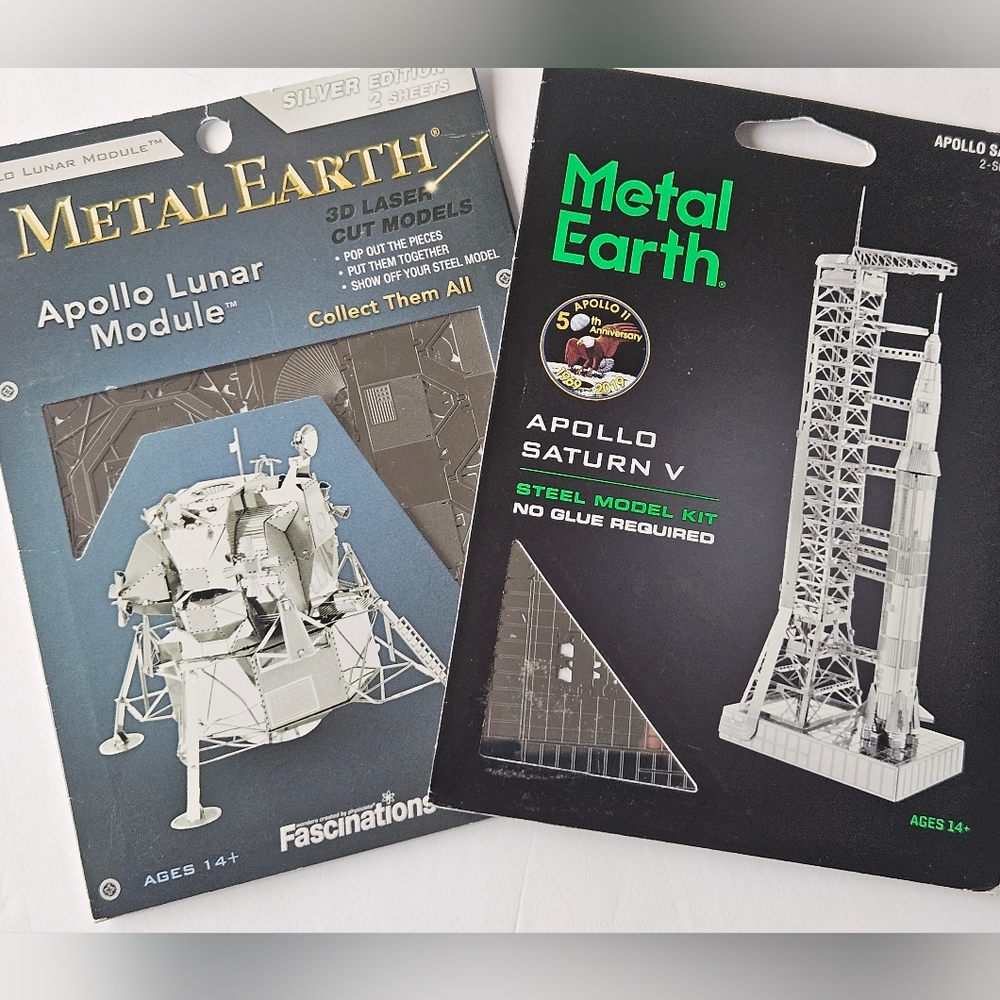 Metal Earth Apollo Saturn V & Apollo Lunar Module Steel Model Kits No Glue Req.